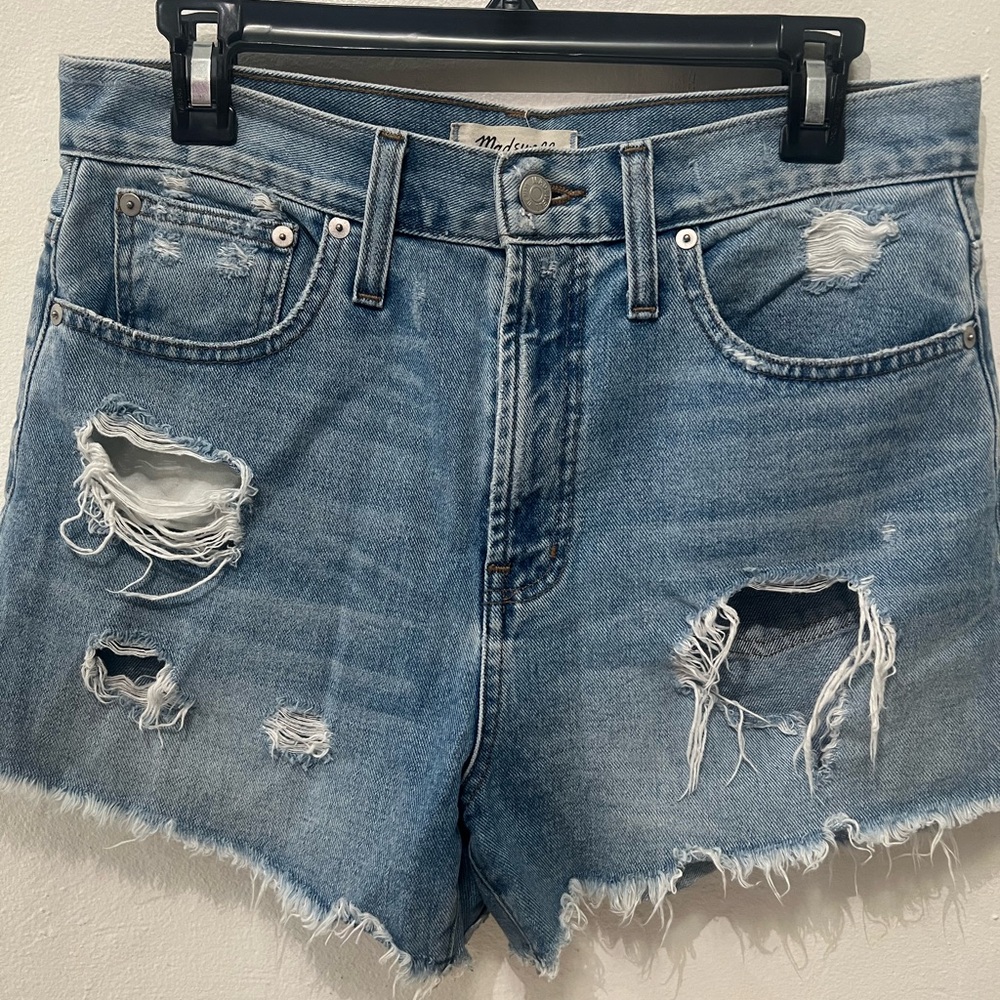 Madewell Light Blue Ripped Jean Shorts